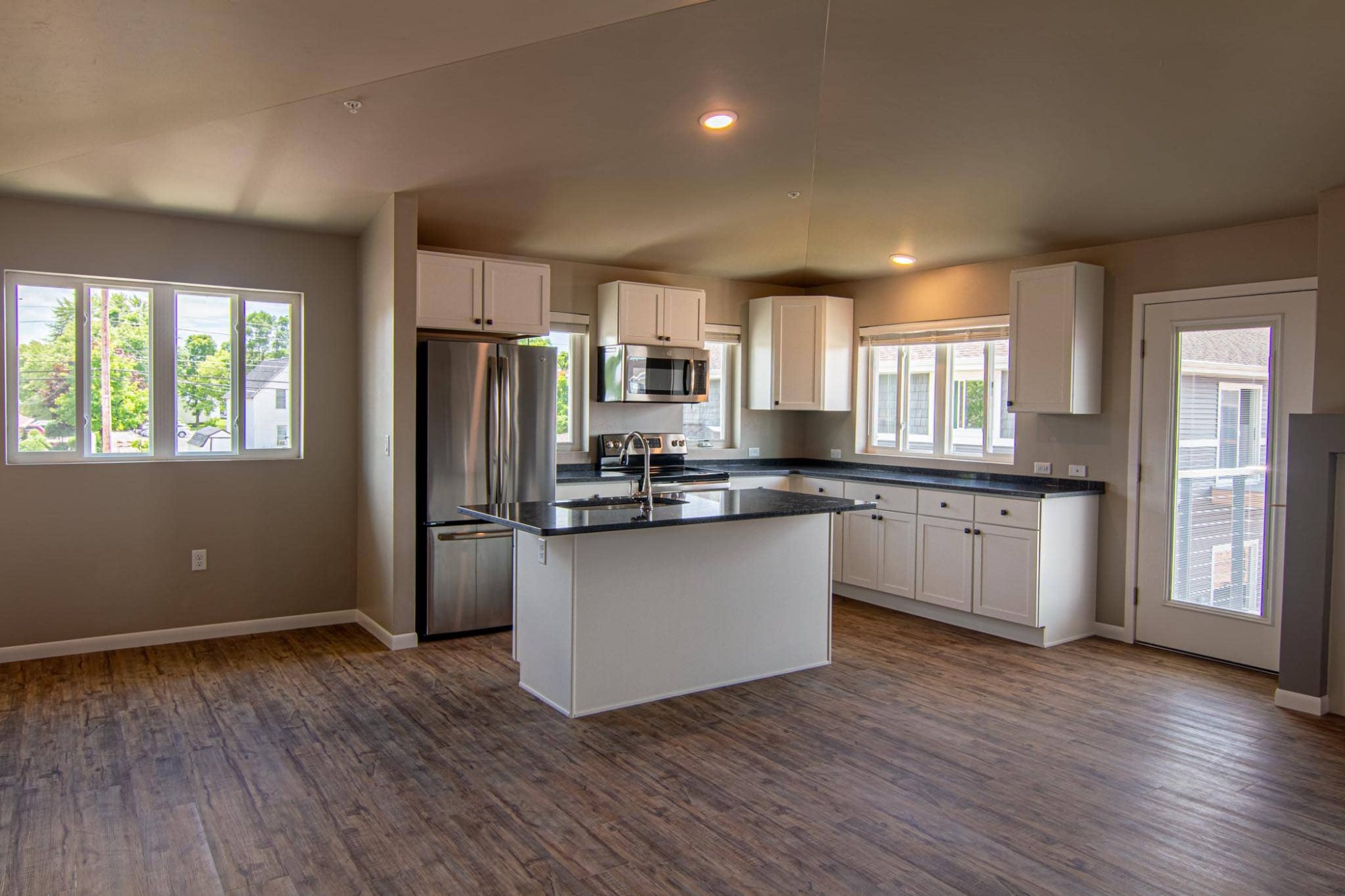 Living area and kitchen
